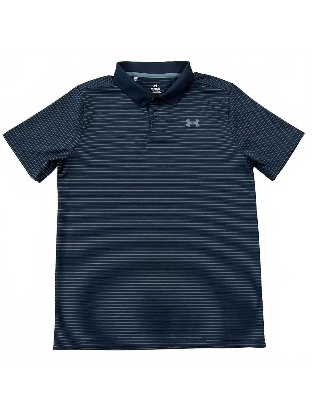 Under Armour Boys Matchplay Black Stripe Polo Shirt Size Youth Large YL
